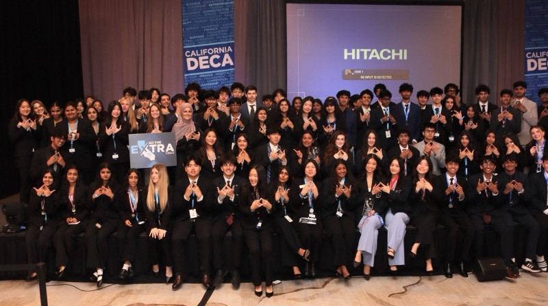 The Amador Valley DECA chapter on stage at the state conference